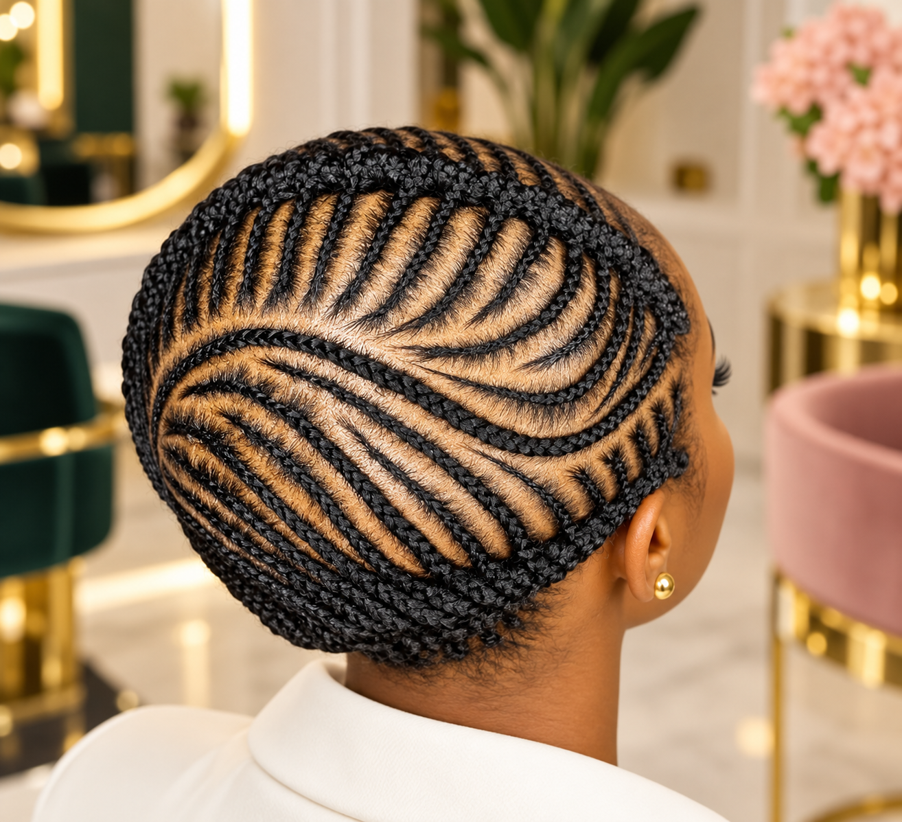 Pink and white kiddies braided hairstyle